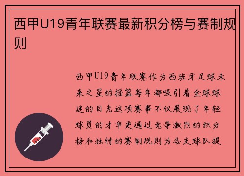 西甲U19青年联赛最新积分榜与赛制规则